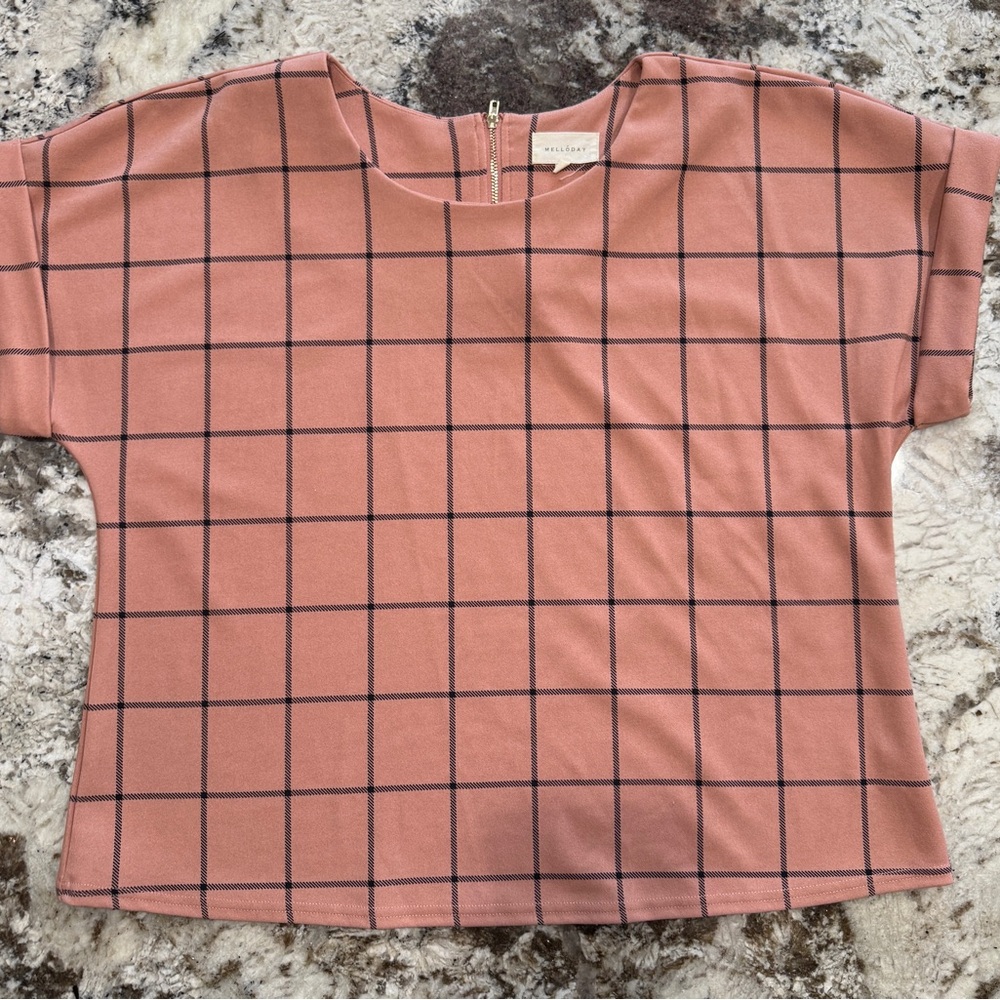 MELLODAY Pink Grid Pattern Top